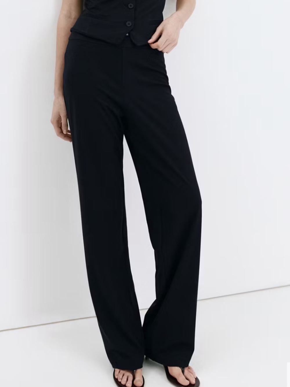 Mango black Wide-Leg Ponte Pants STRAIGHT MID-RISE PANTS 1422